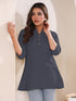 Grey Cotton Blend Solid A-line Top